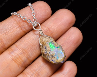 Raw Ethiopian opal Necklace Raw Opal Necklace Opal Jewelry 925 Sterling Silver Chain Necklaces for Women Gemstone Necklace Gift for Her