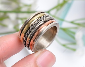 Beautiful Spinner Ring, Minimalist Handmade Ring, 925 Sterling Silver Ring, Meditation Ring, Boho Chunky Ring  Fidget Ring For Women