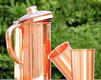 100% Pure Copper Water Pitcher Jug for Ayurveda Health Benefit 2 ltr