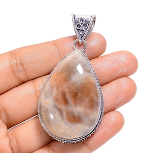 Peach Moonstone Pendant 925 Sterling Silver Pendant Gemstone Pendant Handmade Pendant Necklace With Chain Gift for Her