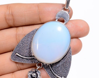 Opalite Pendant, Opalite Necklace, 925 Sterling Silver Pendant, Statement Pendant Necklace, Chain Necklace, Christmas Gift for Her