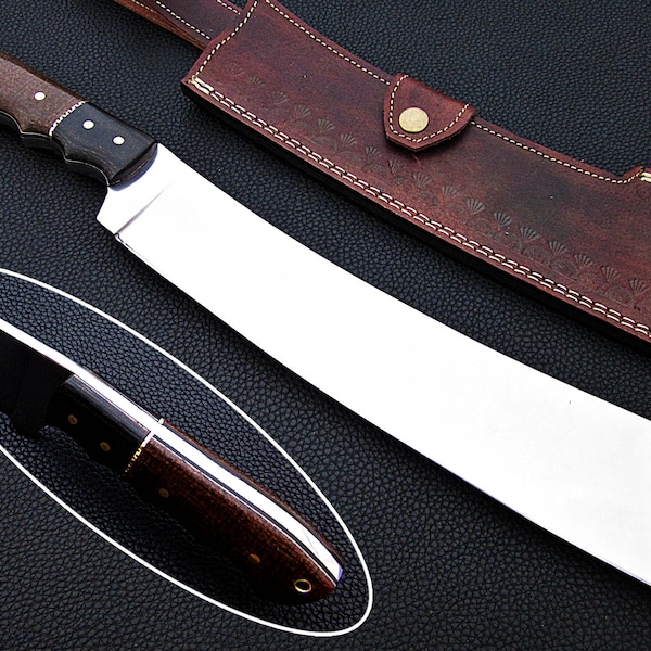 Couteau de machette en acier d2 fait à la main sur mesure, hachoir à couteaux de chasse avec manche en bois et micarta et poignée solide et solide