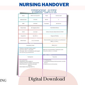 Nursing Handover Template, Bedside Handover Sheet, Clinical Nursing Handover