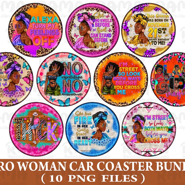 African American Women Car Coaster PNG Melanin Black Woman Car Coaster Sublimation Designs Car Coaster Bundle Car Coaster Designs