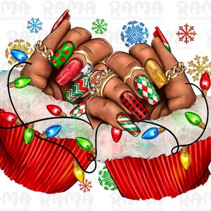Christmas Black Woman Nails Png, Christmas Woman Hand Png, Nail Artists Png,Afro Nail Tech Png,Black Woman Nails Png, Digital Downloads