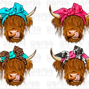 Cow With Bandana Bundle Sublimation Design, Cow Bundle Png, Watercolor Cow Png, western cow Png, hand drawn cow Png, western animals