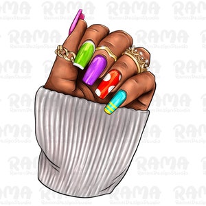 Black Woman Nails Png Sublimation Design, Black Woman Hand Png, Nail Artists Png,Afro Nail Tech Png,Black Woman Nails Png, Digital Downloads