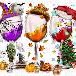 Happy Hallothanksmas Png, Hallothanksmas Wine Png, Halloween Png, Christmas, Thanksgiving Png, Sublimation Design Downloads, Christmas Drink png