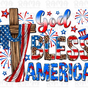 God Bless America PNG File, Sublimation Designs Download, Digital Download, 4th of July, American Flag,Cross Png,Christian,God Bless America