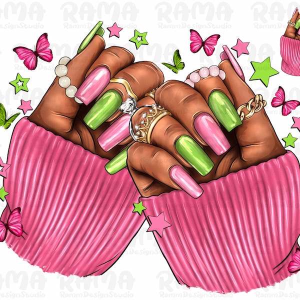 Black Woman Nails Png Sublimation Design, Black Woman Hand Png, Pink Nails Png, Nail Artists Png, Afro Nail Tech Png, Black Woman Nails Png