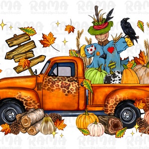 Fall Truck with Scarecrow PNG, Fall Farm Truck Png, Autumn Scarecrow Png, Fall Truck Png, Pumpkin Png, Truck Png, Autumn png, Fall vibes png