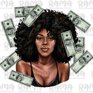 Afro Woman With Money Png Sublimation Design,Black Women Png,Black Girl Clipart,afro women png,black people png,black queen png,Money Cash