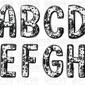 Pelle bovina Doodle Alphabet Letters PNG Bundle, Cowhide Country Western Alphabet,Font Letters,Western Alphabet,Western Letters