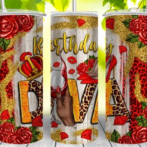 Birthday diva 20 oz skinny tumbler png sublimation design download, tumbler wrap png, tumbler png, 20 oz tumbler designs, tumbler download
