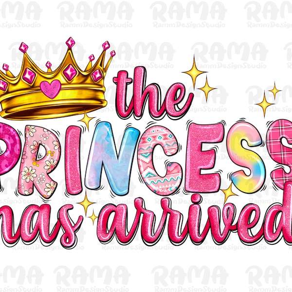 The princess has arrived png sublimation design download, baby girl png, baby princess png, newborn png, sublimate designs download