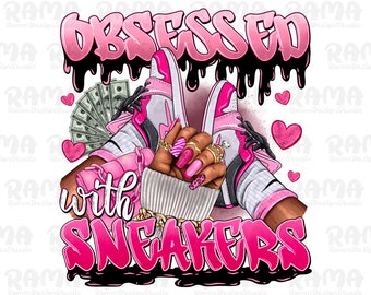 Obsessed with sneakers pink afro woman png sublimation design download,sneaker life png, black woman png,sneaker girl png,sublimate download