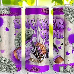 Sneaker girl 20 oz skinny tumbler png, sneaker tumbler wrap png, black woman hands png, 20 oz tumbler designs, tumbler png download
