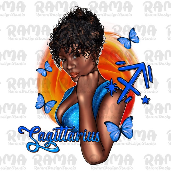 Zodiac Sagittarius Afro Woman Png Sublimation Design,Afro Queen PNG,Afro American Girl png,Black Queen ,Zodiac Sagittarius,Digital Download