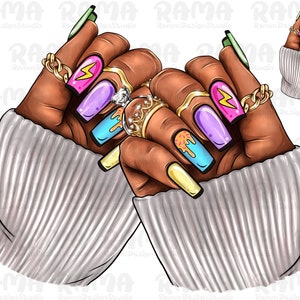 Black Woman Nails Png Sublimation Design, Black Woman Hand Png, Pink Nails Png, Nail Artists Png, Afro Nail Tech Png, Black Woman Nails Png
