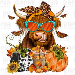 Highland Cow Fall Design Png | Fall PNG Sublimations, Fall Cow Sublimation Download, Design PNGs, Highland Cow Shirt Design