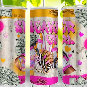 Sneaker girl 20 oz skinny tumbler png, sneaker tumbler wrap png, black woman hands png, 20 oz tumbler designs, tumbler png download