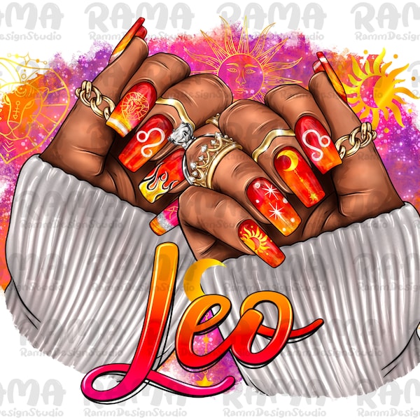 Leo Nails Black Woman Png Sublimation,Leo Zodiac Png,Horoscope Leo png,Leo zodiac shirt png,astrology Leo png,Leo Nails clipart,Leo zodiac