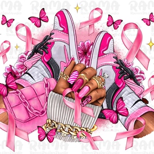 Breast Cancer afro girl sneakers png sublimation design download, Breast Cancer png, sneaker life png, black woman png, designs download