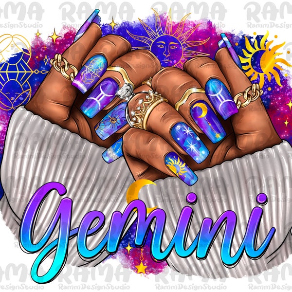 Gemini Nails Black Woman Png Sublimation design,Gemini Zodiac Png,Horoscope Gemini png,Gemini zodiac shirt png,astrology png,Gemini,Gemini