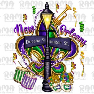 New Orleans Mardi Gras Png Sublimation Design,Mardi Gras Street Png,Happy Mardi Gras png,decatur st png,bourbun st png,Mardi Gras clipart