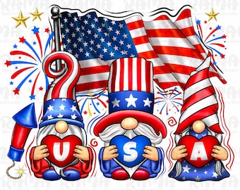 4th of July gnomes png sublimation design download, 4th of July png, Independence Day png, America&#39;s gnomes png, Usa Gnomes Png Sublimation