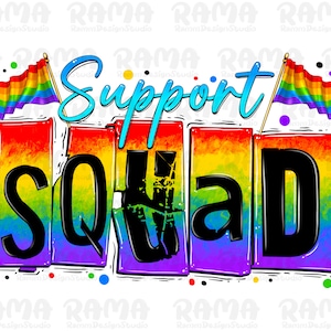 Support squad pride png sublimation design download, LGBTQ+ png, love is love png, colorful pride png, sublimate designs download