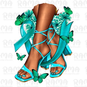 Ovarian Cancer diva teal ribbon png sublimation design download, Cancer Awareness png, Awareness ribbon png, sublimate designs download
