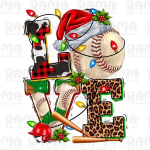 Love Baseball Christmas Png, Love Christmas Png Sublimation Png, Sports Ball Png, Christmas Baseball PNG, Santa Hat, Sublimation Design