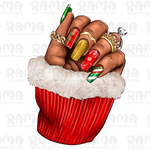 Christmas Black Woman Nails Png, Christmas Woman Hand Png, Nail Artists Png,Afro Nail Tech Png,Black Woman Nails Png, Digital Downloads