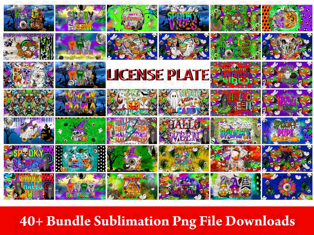 40 Halloween License Plate Sublimation Design,happy Halloween Png