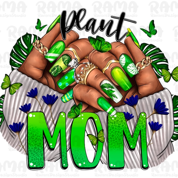 Plant Mom Black Woman Nails Png, Plant Mom Png, plant png, Green Nails Png, Afro Nail  Png, afro woman hands png, sublimate designs