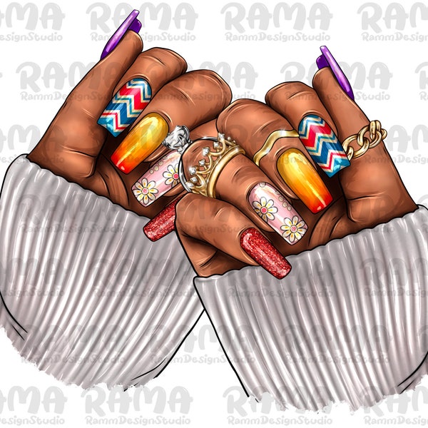 Black Woman Nails Png Sublimation Design, Black Woman Hand Png, Nail Artists Png,Afro Nail Tech Png,Black Woman Nails Png, Digital Downloads