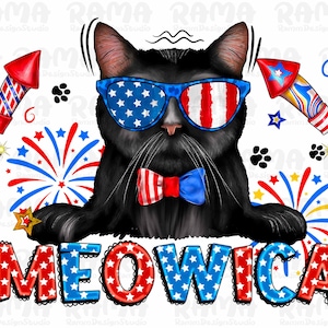 Meowica png sublimation design download, 4th of July png, Independence Day png, USA flag png, American cat png, sublimate designs download