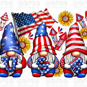 4th of July gnomes png sublimation design download, 4th of July png, Independence Day png, America&#39;s gnomes png, Usa Gnomes Png Sublimation