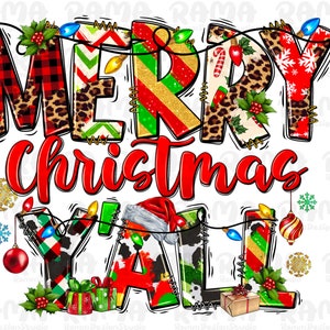 Merry Christmas Y'all PNG, Sublimation Design, Digital Download, Sublimation, DTG Printing, Merry Christmas Trees, Western Christmas Png