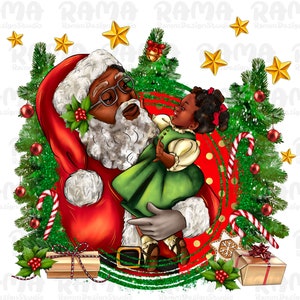 Kerst zwarte kerstman met zwart meisje png, kerst png, afro kerstman png, zwarte kerstman png, zwart meisje png, sublimatieontwerpen downloaden