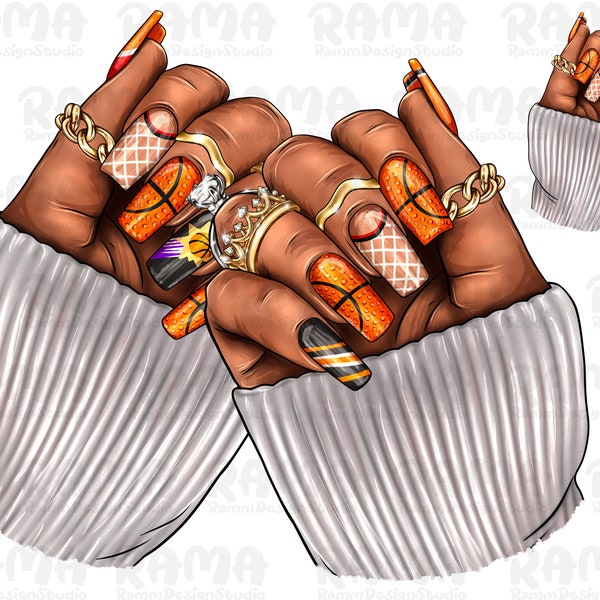 Basketball Nails Black Woman Png Sublimation,Basketball Nails Png,Game Day Nails Png,Nail Black Woman Png,Basketball Nails Clipart,Nail png