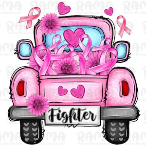 Breast Cancer Awareness Truck Sublimation Design, Pink Ribbon Truck PNG Design, Cancer Fighter Truck Png Sublimation Design,