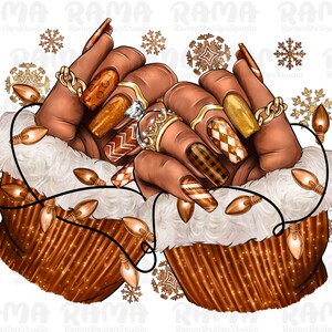 Melanin Christmas Nails Png, Melanin Christmas png, black woman nail art png, Merry Christmas png, afro woman hands png, download