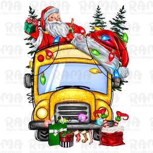 Christmas School Bus With Santa Png, Merry Christmas School Bus Png Sublimation Design,Merry Christmas Png,School Bus Png,Happy New Year Png