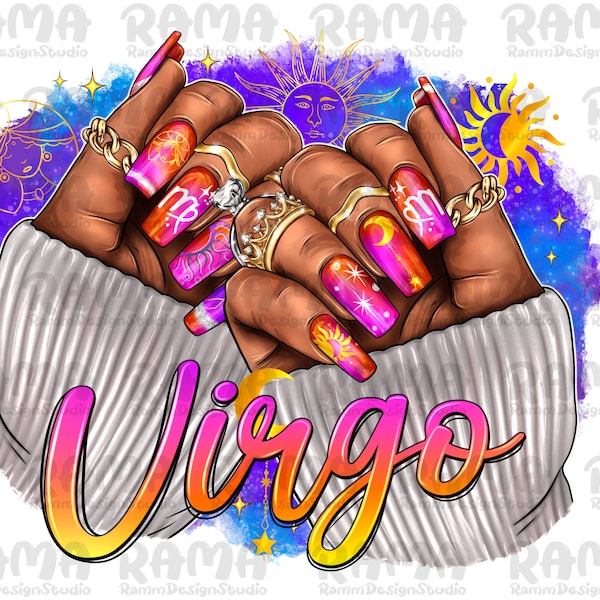 Virgo Nails Black Woman Png Sublimation,Virgo Zodiac Png,Horoscope Virgo,Virgo zodiac png,astrology Virgo png,Virgo clipart png,Virgo clipar