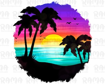 Beach Sunset Png Sublimation Design, Summer Palm Png, Sunset Background Png,Summer Background Png, Summer Png Digital Downloads