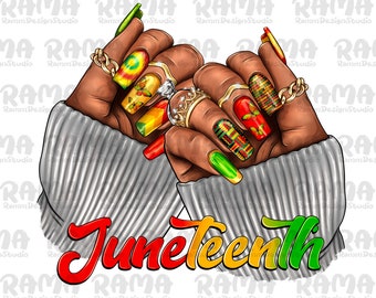 Black woman Juneteenth nails png sublimation design download, Juneteenth png, afro woman hands png, sublimate designs download