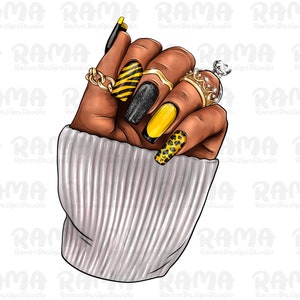 Yellow And Black Nails Png, Black Woman Nails Png, Black Woman Hand Png, Nail Artists Png,Afro Nail Tech Png,Black Woman Nails Png, Digital