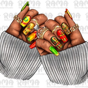 Black woman Juneteenth nails png sublimation design download, Juneteenth png, afro woman hands png, sublimate designs download